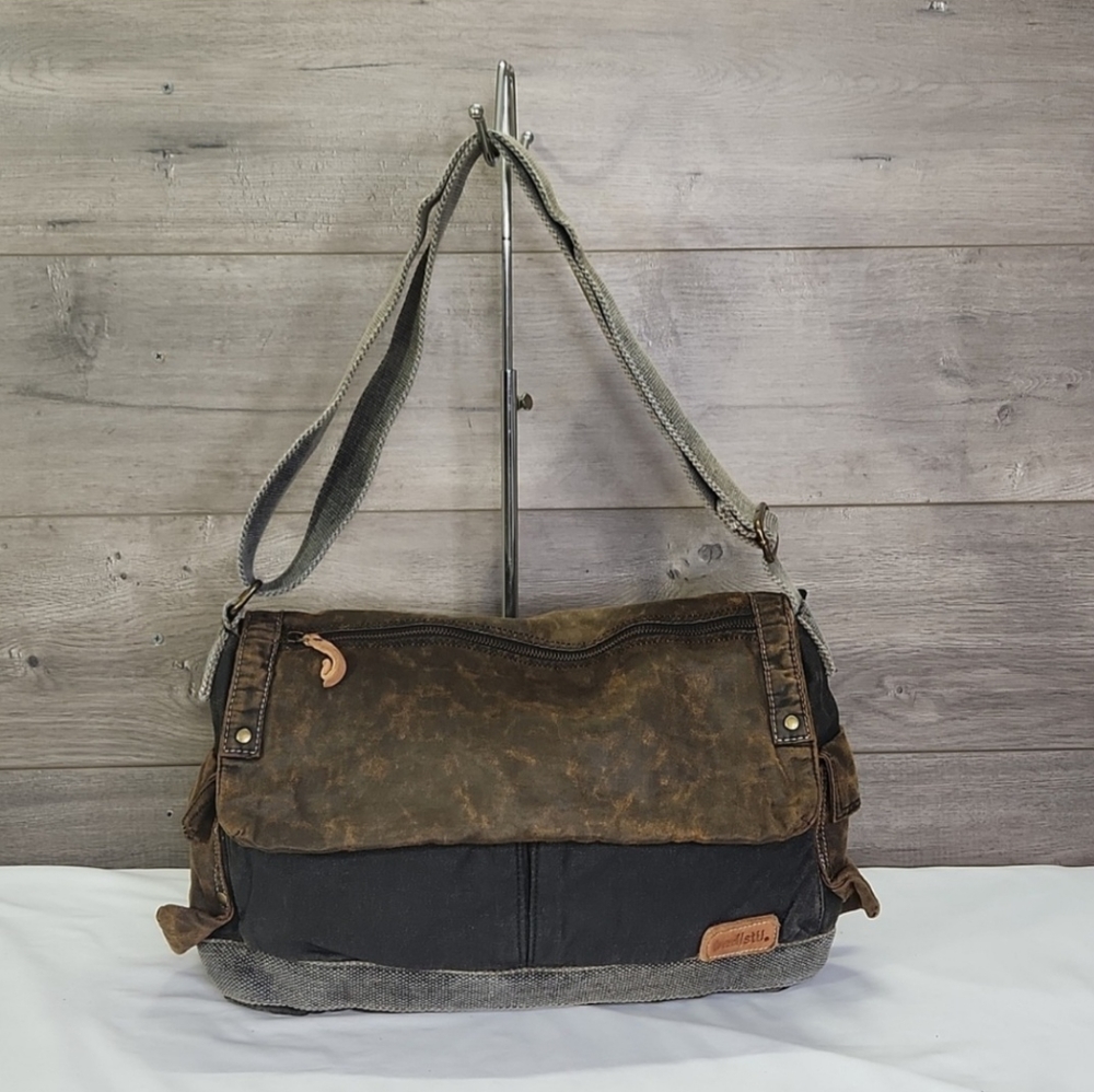 Bed Stu Waxed Canvas Leather Crossbody Messenger Shoulded Bag